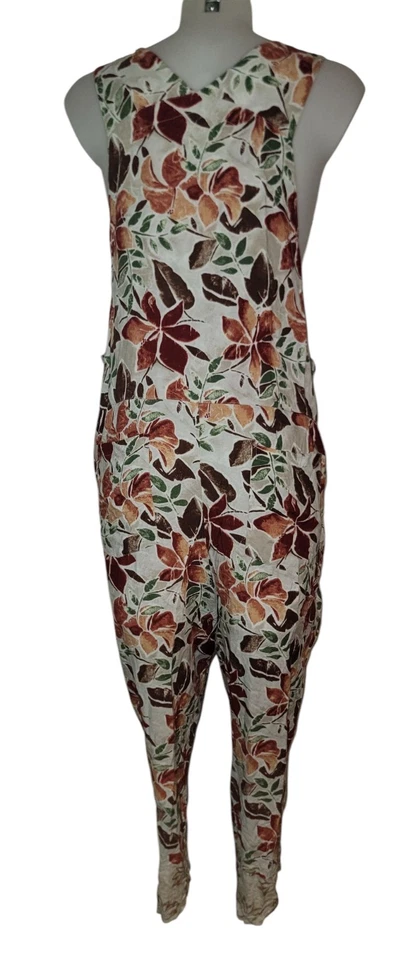 Mono De Colección Blanco Ciervo Talla XL Para Mujer Floral Retro Pierna Ancha Granja País Foto 2 de 4