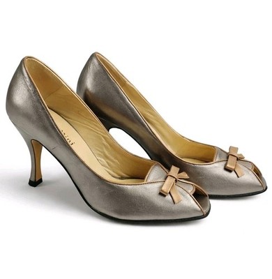 Capollini Pewter Metallic Leder Peeptoe Pumps UK 6 Hochzeit Anlass