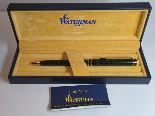 Waterman Paris Ballpoint Pen Blue Ink Green Marble Gold Trim Gift Box NEW REFILL
