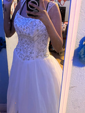 White/Silver Sleeveless Square Neck Ball Gown Tulle Wedding/quince Dress Beaded