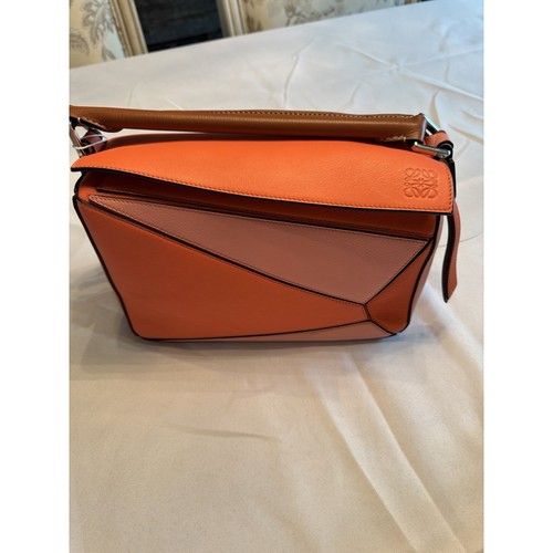 Loewe Puzzle Bag Tricolor Orange Pink Calfskin Leather Shoulder Handbag