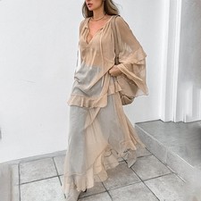 Sexy Women's Long Dress Spring New Mesh Casual Thin Slim Fit Long Chiffon Dress 