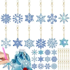 12 Packs 5D Assorted Snowflake Christmas Diamond Art Painting Keyrings DIY