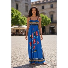  Floral Sundress Blue Red Yellow Green Boho Maxi Dress