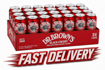 Dr. Brown's Regular Black Cherry Soda, 12 oz (24 Cans)