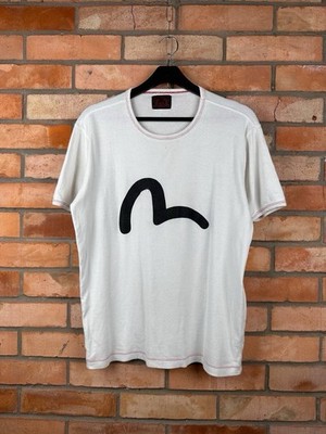 VINTAGE EVISU BIG LOGO WHITE T-SHIRT SIZE L