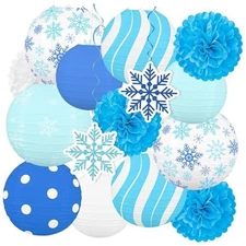 15Pcs Winter Wonderland Decorations Paper Lanterns Pom Poms Hanging Swirls 
