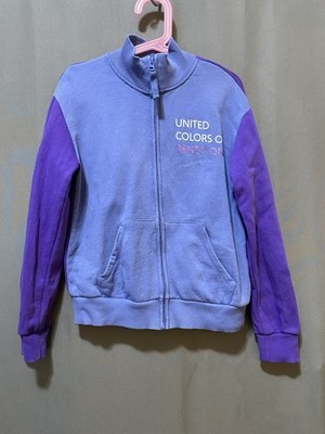 United Colors of Benetton Girls Colorblock Sweatshirt Jacket Size L Blue/Purple