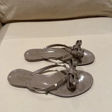 Pre-owned Valentino Garavani Rockstud Jelly Bow Nuede Flip Flop Sandals Size 37
