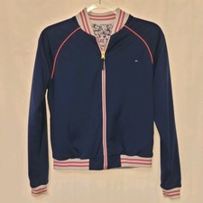 Tommy Hilfiger Girls XL 16 Reversible Track Zip Front Jacket Navy Pink Floral