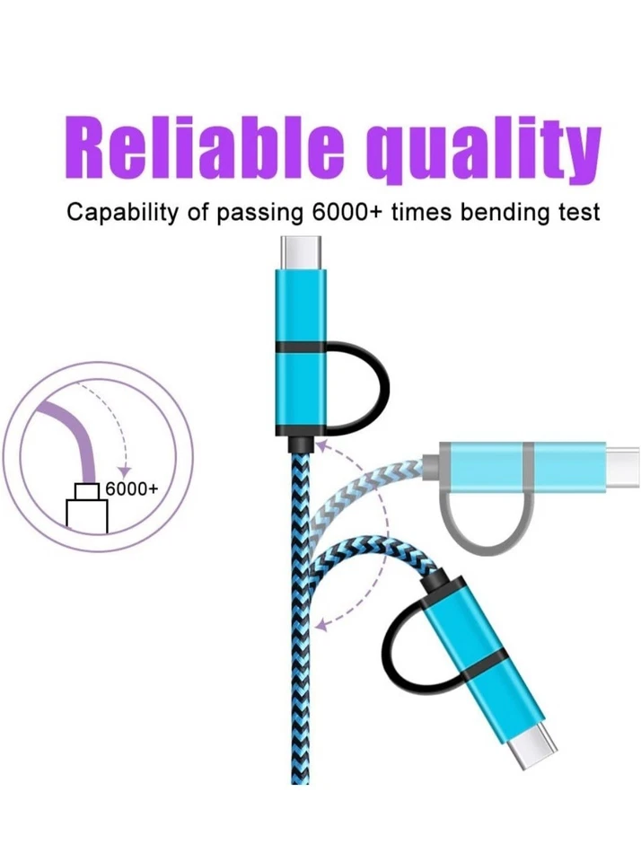 USB Type C Cable 5Pack 6Ft USB C 2in1 Cable [Micro USB & Type C] Nylon... - Image 4 of 4