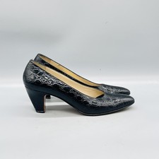 Salvatore Ferragamo Shoes Womens 7.5 Black Croc Leather Cone Heel Pumps Vintage