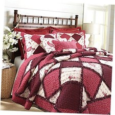 Rich Red Rose Floral Paisley 3-Piece Patchwork Ruffle Scalloped Vintage