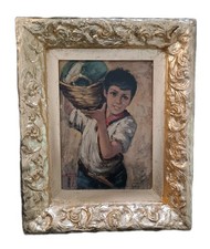 Giovanni Prassi ( Napoli 1945) Il Venditore, dipinto olio su cartoncino