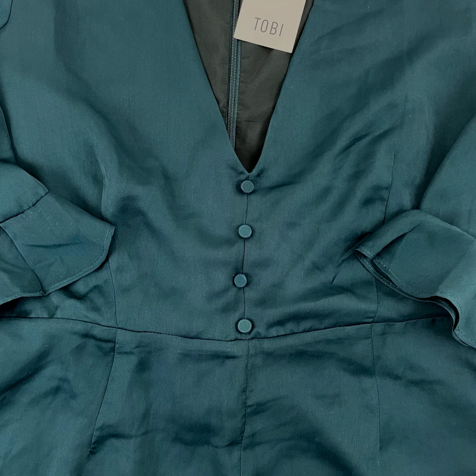 Nuevo con etiquetas Mameluco Tobi Mujer M Verde azulado Cuello en V Volantes Dobladillo Doble Forrado Pantalones Cortos Manga Larga Foto 3 de 4