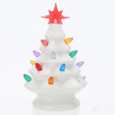 Ceramic Christmas Tree 7" LED Light Up White Tabletop Holiday Home Decoration 1