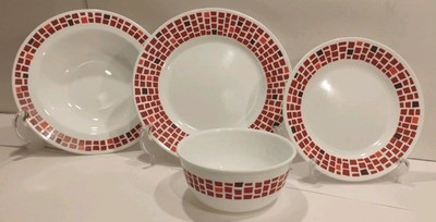 Corelle Precious Colors Red 4 Piece Set Pasta Bowl Dinner & Dessert Plate Cereal