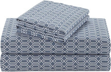 Twin 100 Cotton Sheet Set 3 Piece Breathable Soft Bed Sheets Diamond Blue 14" P