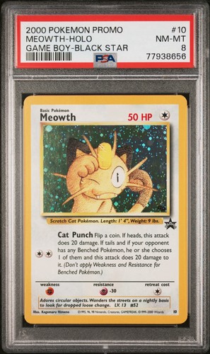 2000 POKEMON PROMO BLACK STAR GAME BOY #10 MEOWTH-HOLO PSA 8