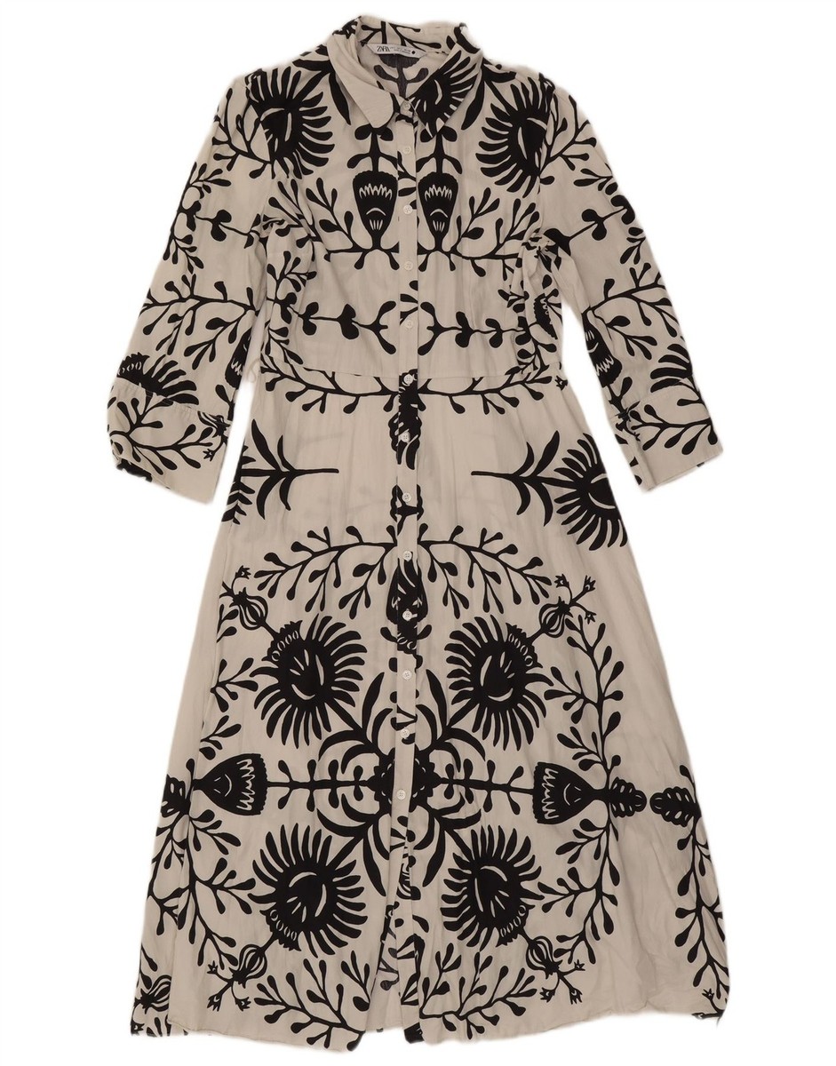 knee length dresses for ladies Zara Floral Print Silky Texture Long Sleeve Button Front Shirt Maxi Dress main image 1