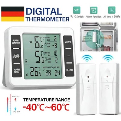 Digitales Kühl- & Gefrierschrank-Thermometer, 2 Funk-Sensoren, Weiß