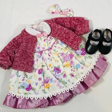 Vestido Floral Rosa con Suéter, Conjunto de Conjunto de Moño para Muñeca American Girl de 18"