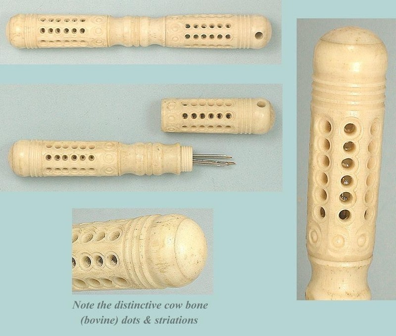 Antique Carved Cow Bone Needle Case * English * Circa 1890s