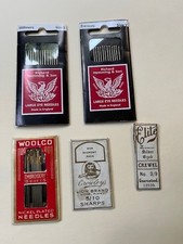 Zestaw 5 pakietów igieł vintage - 2 hemming, Woolco, Crowley i Elite - Wyprodukowano w Anglii