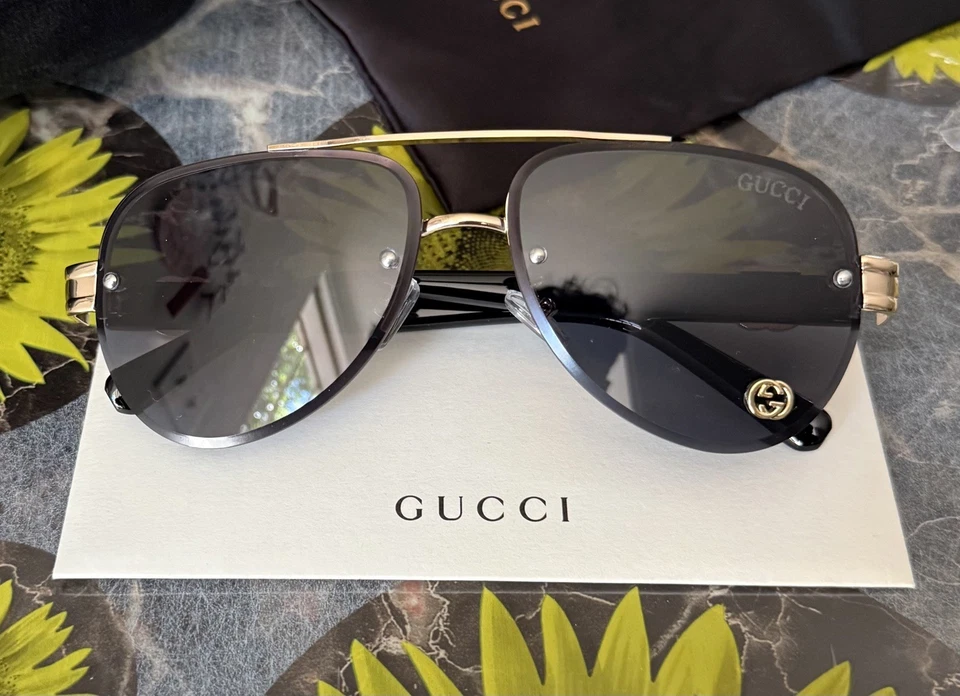 Gucci GG 1220S Black & Gold Aviator Sunglasses Ships Same Day! - Image 3 of 4