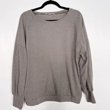 Grade & Gather Striped Long Sleeve Top S Cinch Cuff Balloon Sleeves Brown Gray 