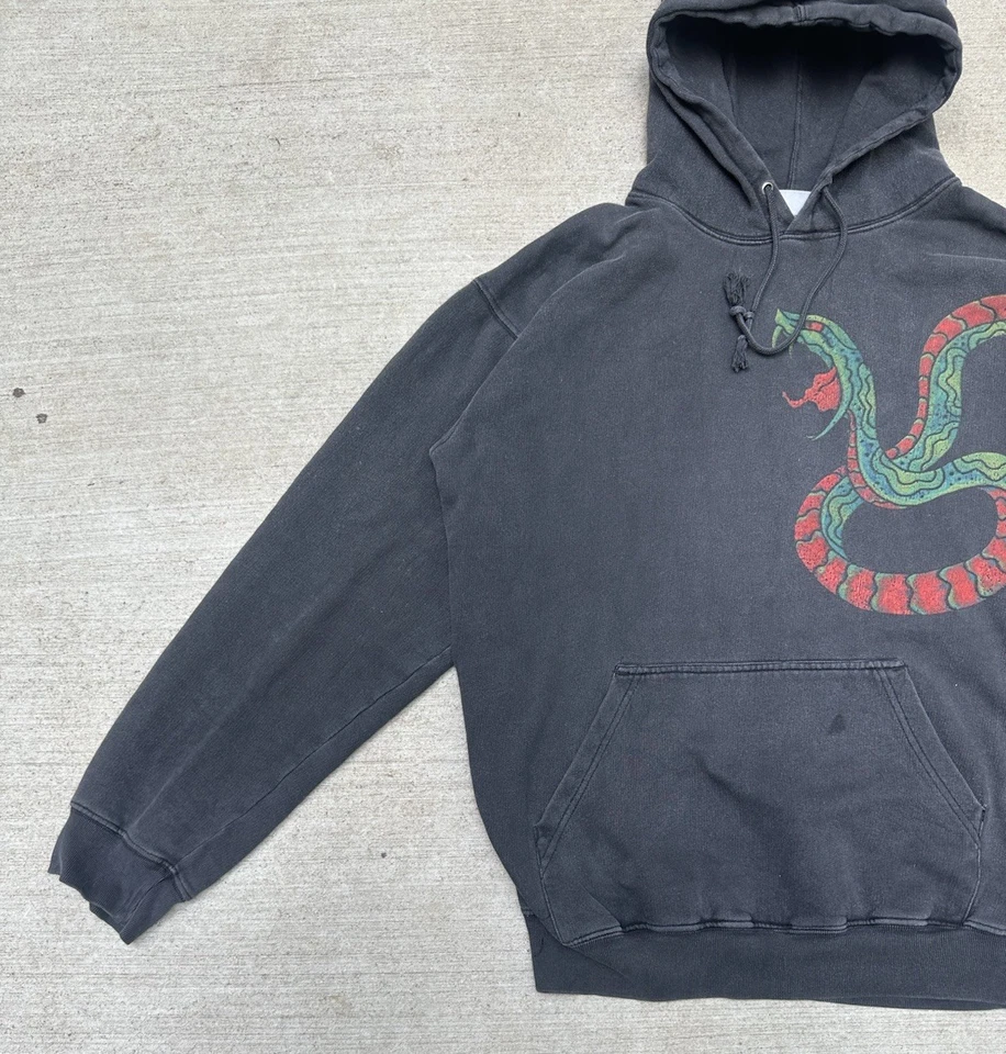 Sudadera con Capucha Negra Desteñida Estilo Ed Hardy De Colección Y2K Cobra Serpiente Gráfico Para Hombre Grande Foto 3 de 4