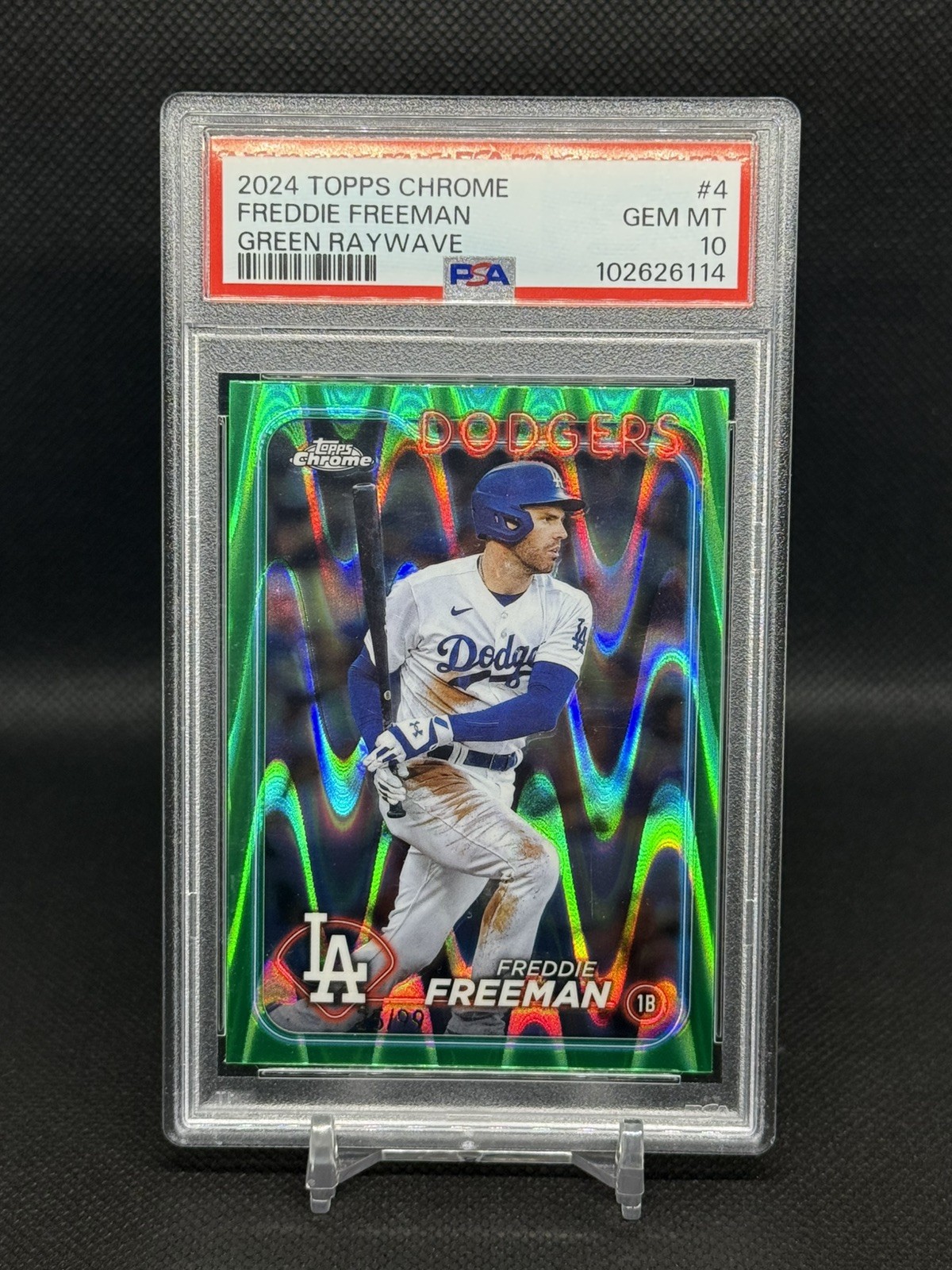 2024 Topps Chrome Freddie Freeman Refractor Green RayWave #/99 PSA 10 Dodgers