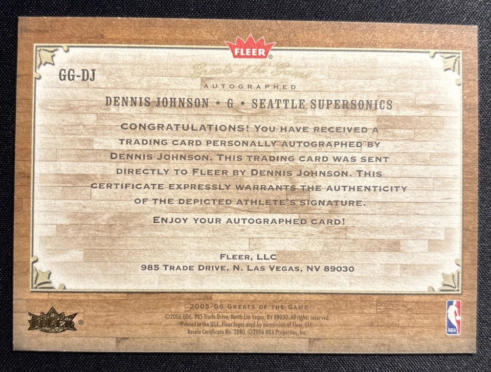 Dennis Johnson 2005-06 Fleer Greats of the Game Auto GOLD #09/10 SUPERSONICS SSP - Image 2 of 2