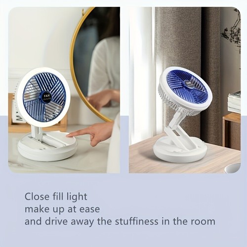 Portable Folding Stand Fan with Light USB Rechargeable Desktop Fan Adjustable US - Picture 7 of 9