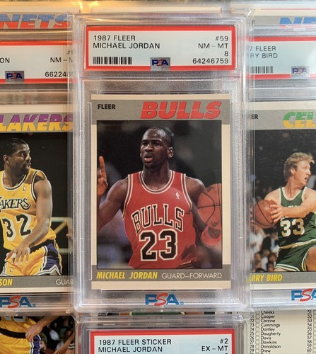 1987-88 Fleer Basketball Komplettset 132 & 11 Aufkleber #59 Michael Jordan PSA 8 - Bild 13 von 23