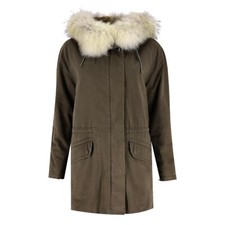 Yves Salomon Coyote & Rabbit Fur Lined Army Parka Jacket