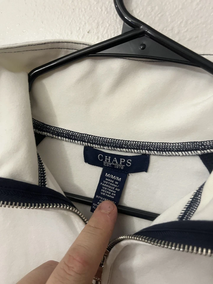 Chaqueta Top Para Mujer Mediana Chaps Cremallera Blanca Azul Marino Deportiva Foto 3 de 4