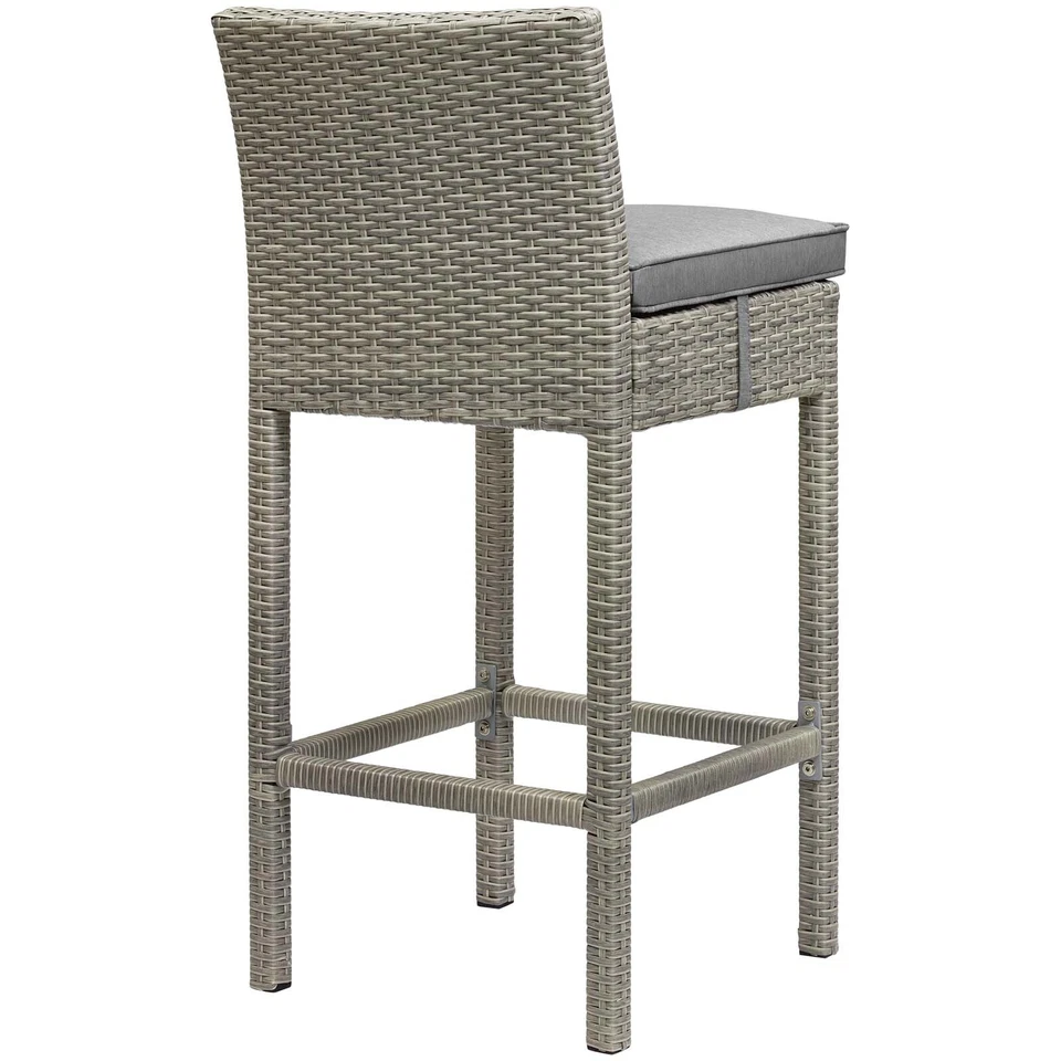 Modway Conduit Bar Stool Outdoor Patio Wicker Rattan Set of 2 in Light Gray Gray - Image 4 of 4