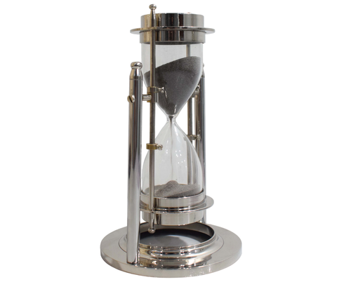 Modern Swing & Rotating Hourglass in Nickel Finish Featuring Glitter Black Sand - Picture 4 of 15