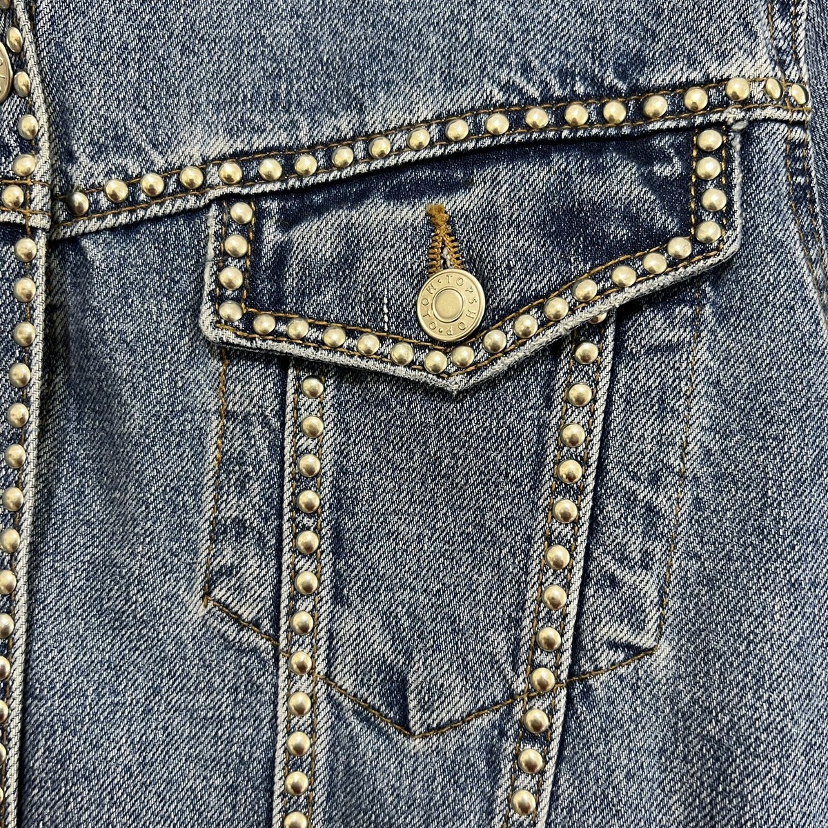 NWOT Topshop Moto Denim Jacket Silver Studs Oversized Women's Size