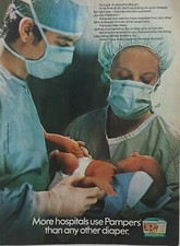 1976 Pampers baby diapers Hospital masked doctor nurse newborn ad