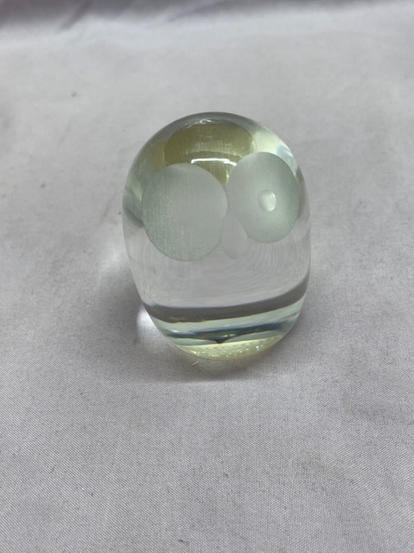 Royal Copenhagen Clear Glass Owl With Frosted Eyes Paperweight Figurine Signed