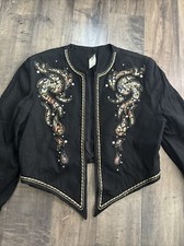 Rare VTG 1980s Ladies Black BOLERO Style Beaded Size M Crop Top Jacket Style