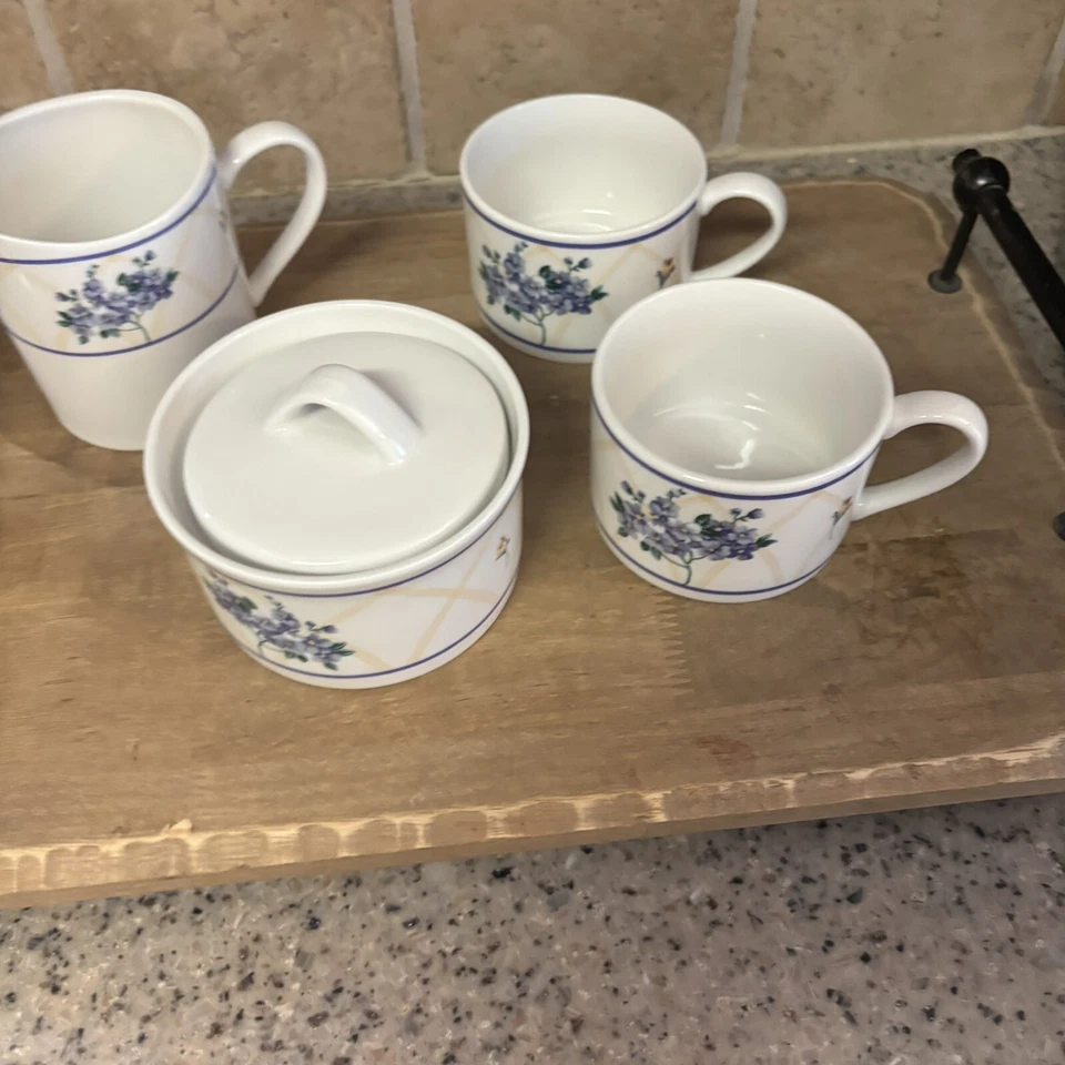 Farberware gres hortensia azucarero con tapa y juego de crema con 2 tazas de té Foto 2 de 4