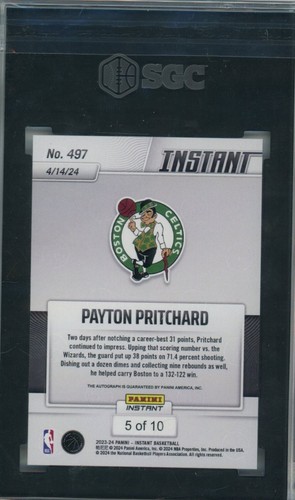2023-24 Instant PAYTON PRITCHARD Red White Blue AUTO /10 SGC 9.5 - Picture 2 of 2