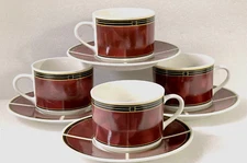 Set of 4 Sango RUBY Cup & Saucer Set Yellow Design on Marble Band NEW Never Used