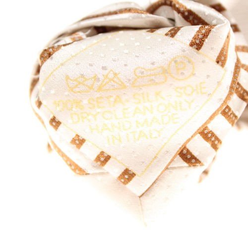 Italo Ferretti NWT Neck Tie in White with Brown Stripes and Dots 100% Silk - Picture 9 of 10