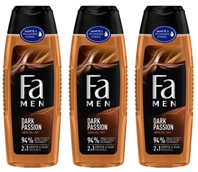  Fa Men Dark Passion Sandelholz Duft 2in1 Sensual Duschgel Körper Haar 3x 250ml 