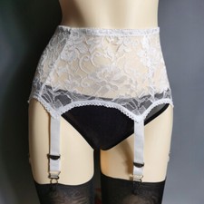 NEW Metal Clips Vintage Garter Belt Wt 6 Straps Floral Lace See Through Girdle