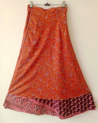Silk Sari Wrap Skirt Bohemian Wrap Around Floral Sari skirts L-36" Skirt Maxi - Imagen 2 de 7
